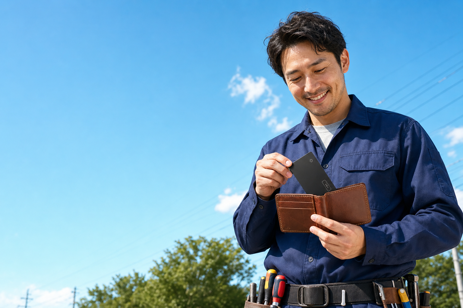 働く人が財布にRITOカードを入れている